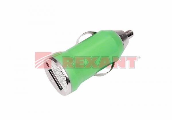 Автозарядка в прикуриватель USB small (АЗУ) (5V, 1 000mA) зеленая блистер 18-1933