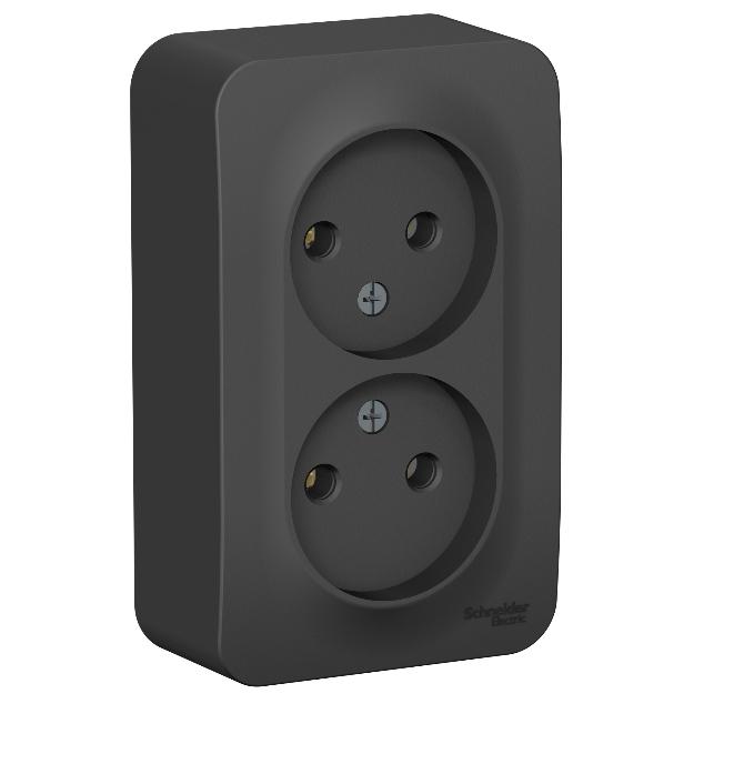 Schneider Electric  BLANCA  Антрацит  Розетка 2-местная без заземляющих контактов без шторок изолирующая пластина, 16А,250В, открытая установка  BLNRA000216
