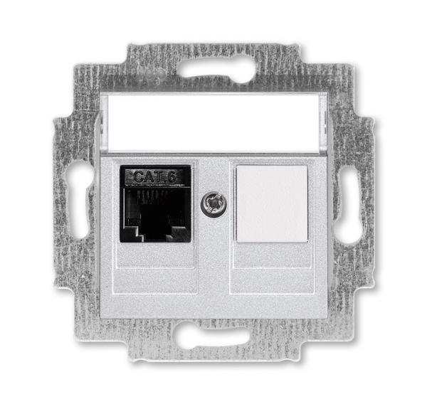 ABB  Levit  Серебро Розетка компьютерная RJ45 категория 6+заглушка, 2CHH296117A6070