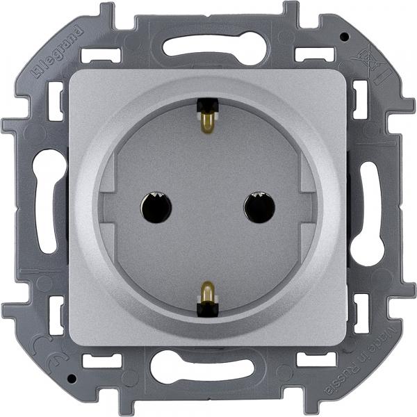 Legrand INSPIRIA Алюминий Розетка 1-местная с заземляющими контактами IP20 скрытая установка 673722