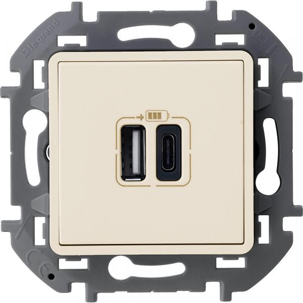 Legrand INSPIRIA Слоновая кость Розетка 2-местная USB A-C IP20 скрытая установка 673761