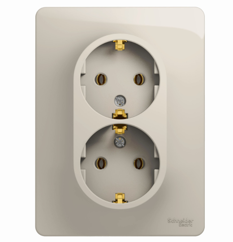 Schneider Electric Glossa Молочный Розетка 2-местная с заземляющими контактами, 16А, 250В, в сборе IP20 скрытая установка GSL000924