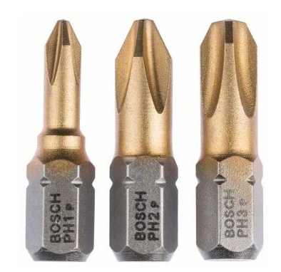 Набор бит Ph 1/ Ph2/ Ph3х25, 3штуки  Max Grip // Bosch 2607001754