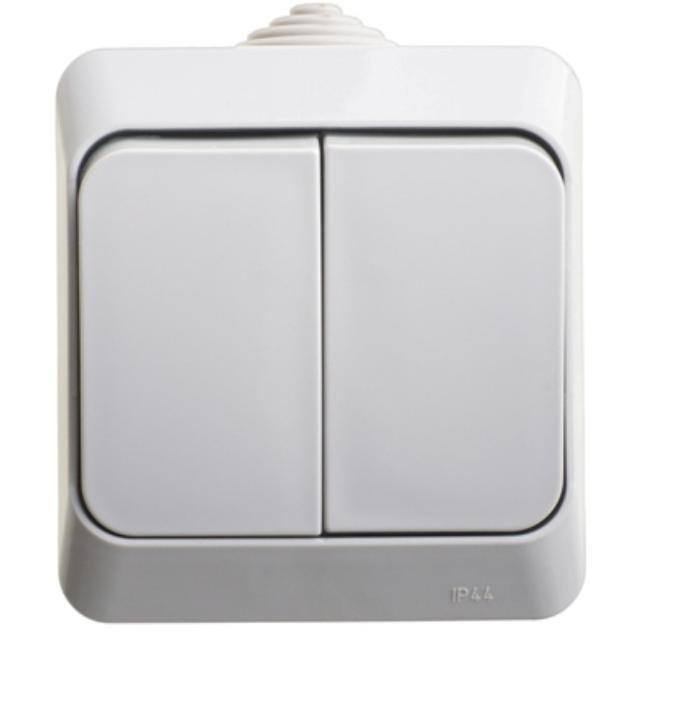 Schneider Electric  ЭТЮД  Серый  Выключатель 2-клавишный IP44 открытая установка BA10-042c
