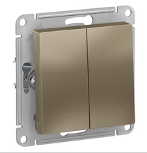 Schneider Electric AtlasDesign Шампань  Выключатель 2-клавишный схема 5, 10АХ, механизм ATN000551