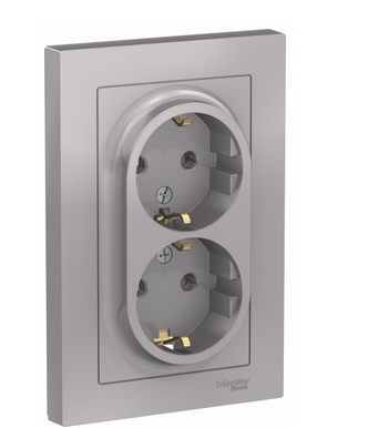 Schneider Electric AtlasDesign Алюминий  Розетка 2-местная с заземляющими контактами, 16А, в сборе ATN000324
