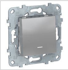 Schneider Electric Unica NEW Алюминий Выключатель 1-клавишный, с подсветкой схема 1а, NU520130N