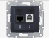 Schneider Electric Sedna Графит Розетка механизм телефоная + компьютерная RJ11 + RJ45 категория 5е, неэкранированная UTP с пружинными зажимами IP20 скрытая установка SDN5100170