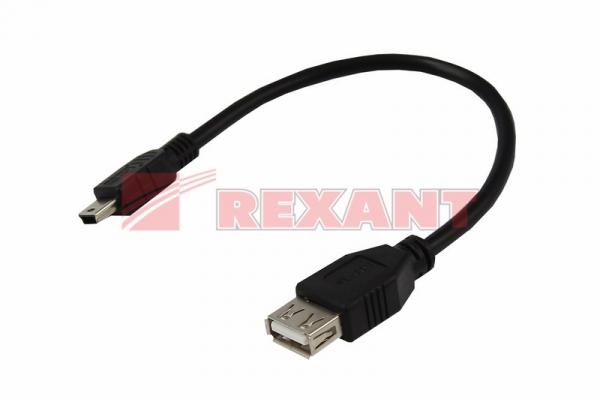 Шнур  mini USB (male) - USB-A (female)  0.2M  черный  REXANT 18-1132-2