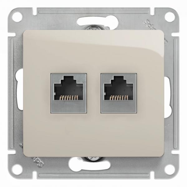 Schneider Electric Glossa Молочный Розетка 2-местная RJ11+RJ45, категория 5E,механизм IP20 скрытая установка GSL000985