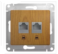 Schneider Electric Glossa Дерево Дуб Розетка 2-местная компьютерная RJ45+RJ45, категория 5E, механизм IP20 скрытая установка GSL000585KK