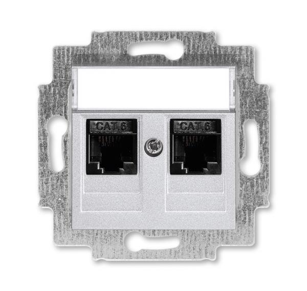 ABB  Levit  Серебро Розетка компьютерная, 2хRJ45 категория 6, 2CHH296118A6070