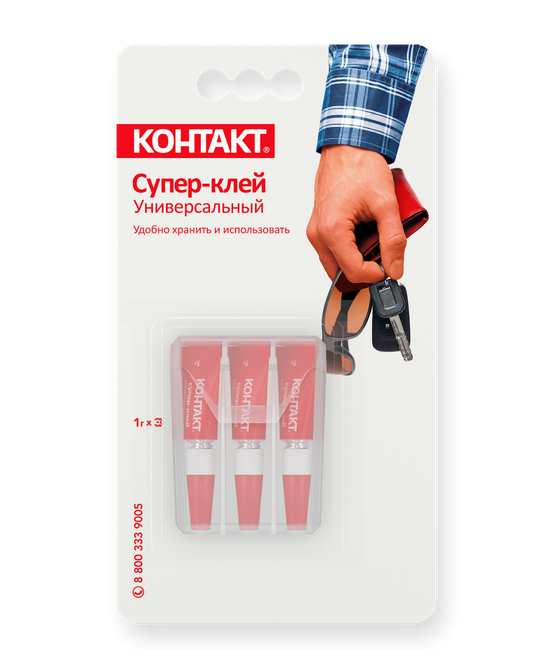 Супер "Контакт-клей " универсальный, 3х 1г, бл., КМ 360 - Б01, шоу-бокс