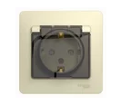 Schneider Electric Glossa  Бежевый Розетка с заземляющими контактами со шторками с крышкой IP44, в сборе с рамкой скрытая установка GSL000248