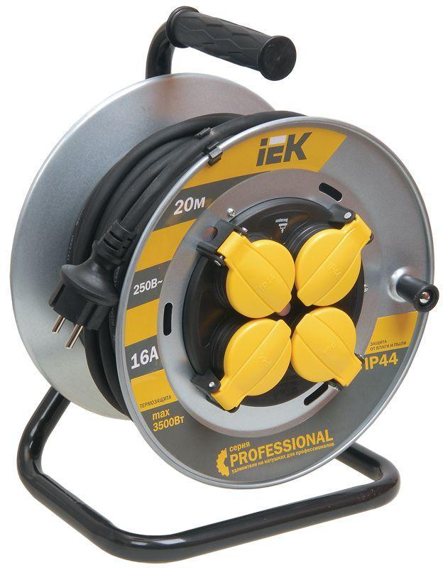 Удлинитель на метал. катушке 4х20м с заземл. 16А IP44 УК20 "Professional" с термозащ. КГ 3х1.5 IEK WKP16-16-04-20-44