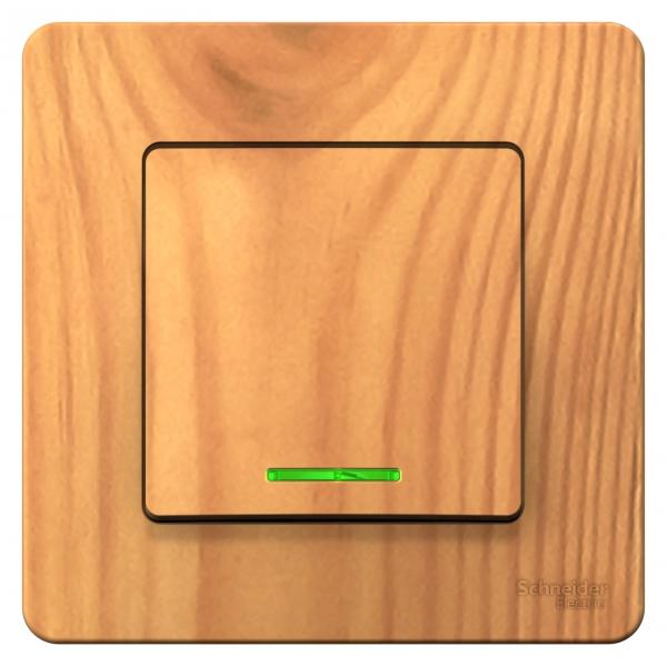 Schneider Electric  BLANCA  Ясень  Переключатель 1-клавишный (cх.6) с подсветкой, 10А, 250B, скрытая установка BLNVS010615