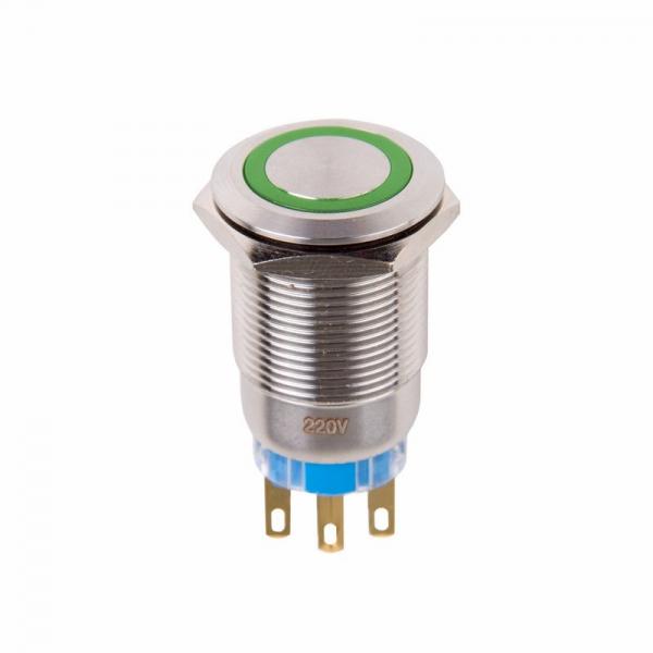 Кнопка  антивандальная Ø19 250В Б/Фикс (5с) (ON)-OFF/(OFF)-ON зеленая (A19-C1) REXANT 36-3453