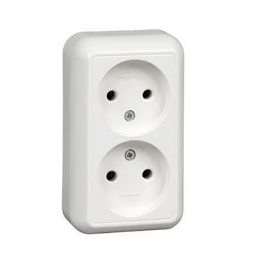 Schneider Electric  Прима  Белый  Розетка 2-местная без заземляющих контактов монтажная пластина 16А, 250В, замена на RA10-403M-BI IP20 открытая установка RA16-213M-BI