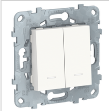 Schneider Electric Unica NEW  Белый Выключатель 2-клавишный, 2 модуля, с подсветкой 2 х схема 1а, NU521118N