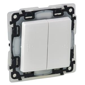 Legrand 752158 Valena LIFE IP44.Переключатель двухклавишный 10А 250В IP44 с лицевой панелью.Безвинтовые зажимы.Белый