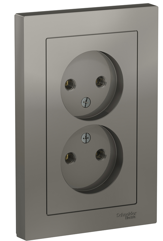 Schneider Electric AtlasDesign Сталь  Розетка 2-местная без заземляющих контактов16А, в сборе ATN000920