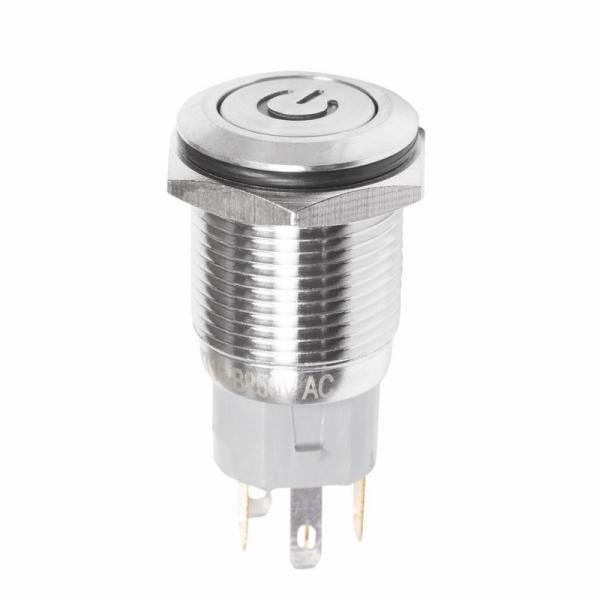 Кнопка  антивандальная Ø16 250В Фикс (5с) ON-OFF плоская подсв/белая POWER  REXANT 36-3245