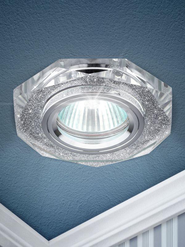 Светильник DK5 CH/SL 1х50Вт GU5.3 IP20 MR16 12В/220В d100мм точечный; декор стекло "многогранник" зеркальн./хром. ЭРА C0045759