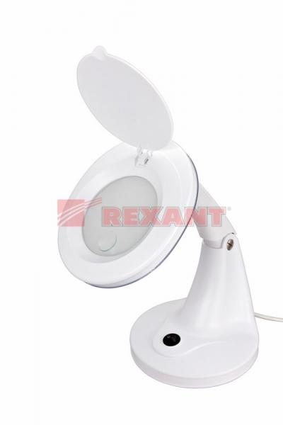 Лупа настольная малая  3Х +доп.12Х  с подсветкой 48 LED , белая    REXANT 31-0245