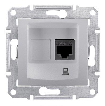 Schneider Electric Sedna Алюминий Розетка механизм компьютерная 1-местная RJ45 категория 6, экранированная STP с пружинными зажимами IP20 скрытая установка SDN4900160