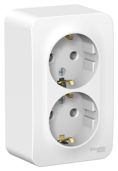 Schneider Electric  BLANCA  Белый  Розетка 2-местная с заземляющими контактами без шторок изолирующая пластина 16А, 250В, IP20  открытая установка BLNRA010211