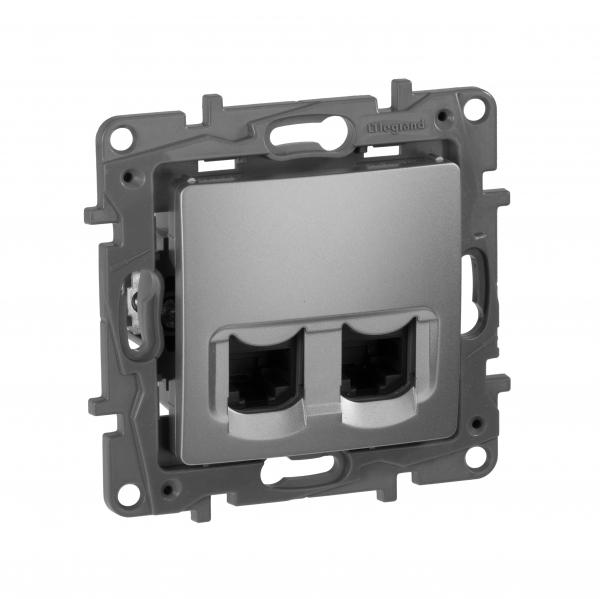 Legrand  Etika  Алюминий Розетка механизм компьютерная 2ХRJ45 категория  5е UTP 672455