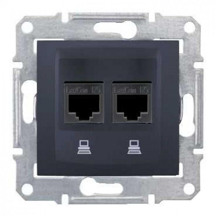 Schneider Electric Sedna Графит Розетка механизм компьютерная 2-местная RJ45 категория 5e, неэкранированная UTP с пружинными зажимами IP20 скрытая установка SDN4400170