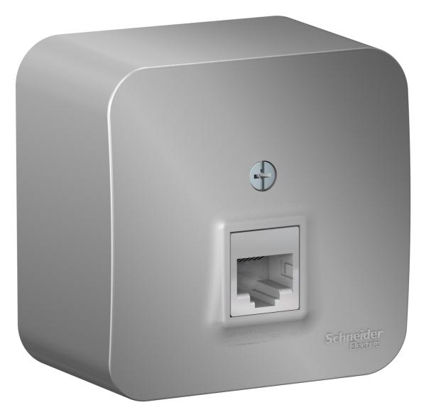 Schneider Electric  BLANCA  Алюминий  Розетка компьютерная RJ45, категория 5E, изолирующая пластина, открытая установка BLNIA045003