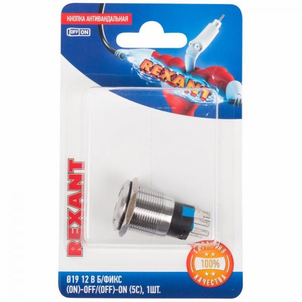 Кнопка  антивандальная Ø19 12В Б/Фикс (5с) (ON)-OFF/(OFF)-ON красная (A19-C1) REXANT (в упак. 1шт.) 06-0361-B