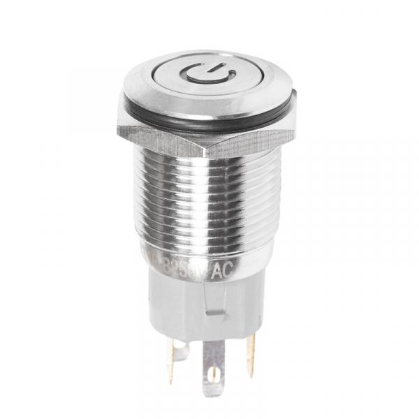 Кнопка  антивандальная Ø16 250В Б/Фикс (5с) (ON)-OFF плоская подсв/красная POWER  REXANT 36-3243