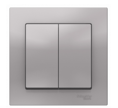 Schneider Electric AtlasDesign Алюминий  Выключатель 2-клавишный схема 5, 10АХ, в сборе ATN000352