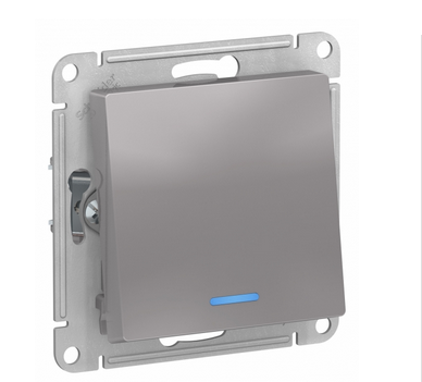 Schneider Electric AtlasDesign Алюминий  Переключатель 1-клавишный с подсветкой схема 6а, 10АХ, механизм ATN000363