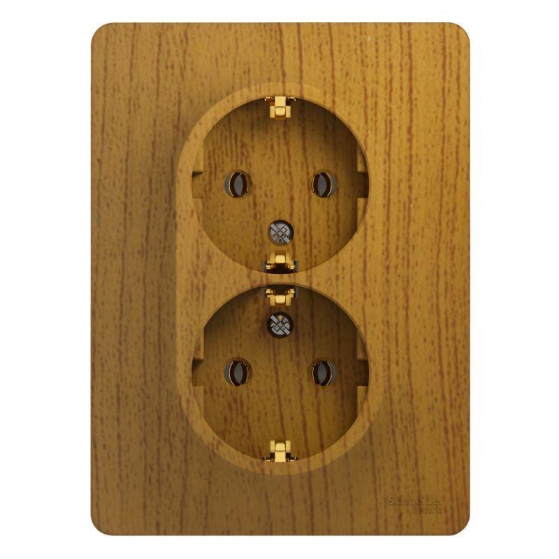 Розетка 2-м СП Glossa 16А IP20 с заземл. в сборе дерево дуб SchE GSL000524