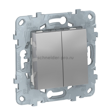 Schneider Electric Unica NEW Алюминий Переключатель 2-клавишный, перекрестный 2 x схема 7, 10 AX, 250 В, NU521530