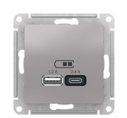 Schneider Electric  ATLASDESIGN  Алюминий  Розетка USB A+С, 5В/2,4А, 2х5В/1,2А, механизм ATN000339