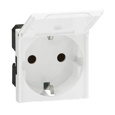 Legrand  Mosaic  Белый Розетка механизм 2К+З немецкий стандарт 2 модуля с крышкой    77219
