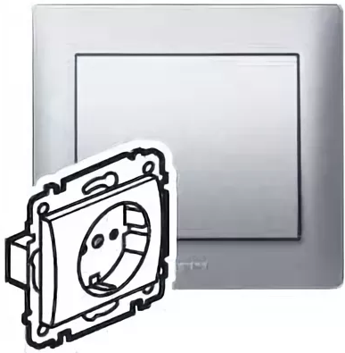 Legrand  Galea Life  Алюминий Розетка 2К+З, с заземляющими контактами, со шторками с лицевой панелью 771363