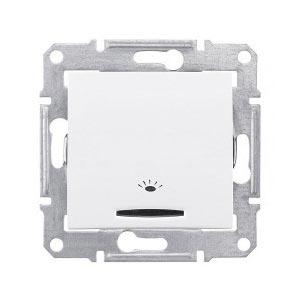 Schneider Electric Sedna  Белый Выключатель механизм кнопочный символ "Свет" с синей подсветкой 10А IP20 скрытая установка SDN1800121