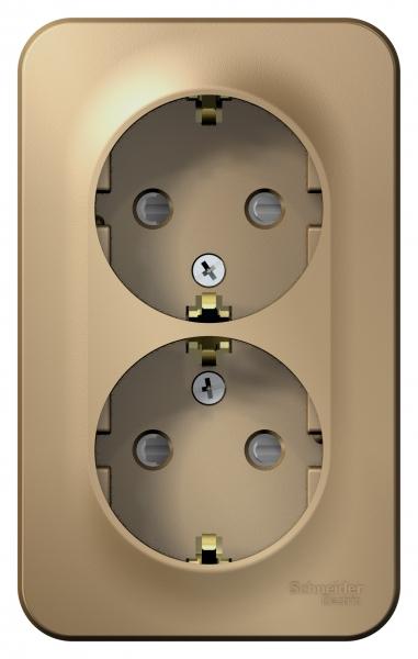 Schneider Electric  BLANCA  Титан  Розетка 2-местная с заземляющими контактами со шторками, 16А, 250В, открытая установка BLNRA011204