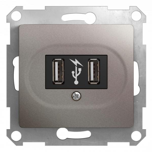 Schneider Electric Glossa Платина Розетка USB, 5В /1400 мА, 2 х 5В /700 мА, механизм IP20 скрытая установка GSL001232