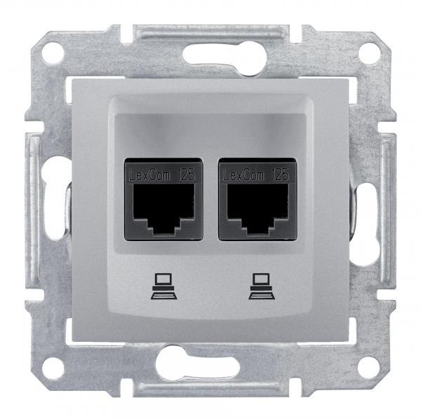 Schneider Electric Sedna Алюминий Розетка механизм компьютерная 2-местная RJ45 категория 5e, неэкранированная UTP с пружинными зажимами IP20 скрытая установка SDN4400160