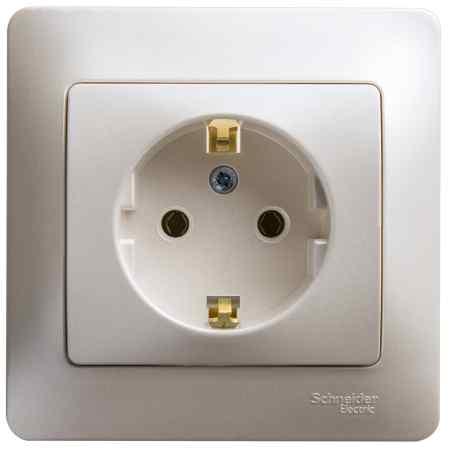 Schneider Electric Glossa Перламутр Розетка с заземляющими контактами в сборе с рамкой IP20 скрытая установка GSL000642