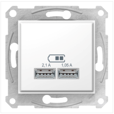 Schneider Electric  SEDNA  Белый Зарядное устройство механизм USB  2,1А (2x1,05А),SDN2710221
