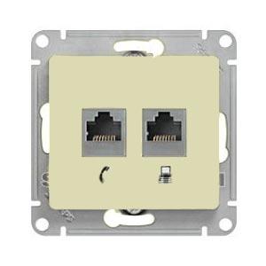 Schneider Electric Glossa  Бежевый Розетка 2-местная RJ11+RJ45, категория 5E, механизм IP20 скрытая установка GSL000285