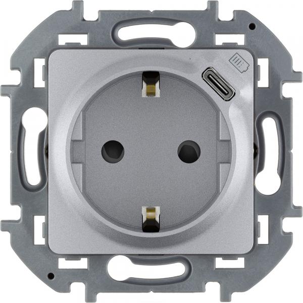 Legrand INSPIRIA Алюминий Розетка 1-местная с заземляющими контактами с USB C IP20 скрытая установка 673772